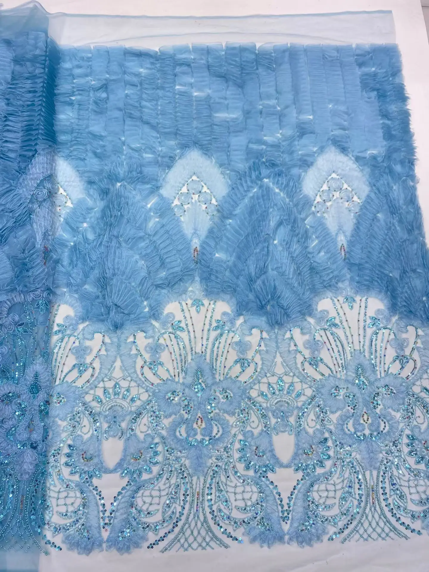 

5 Yards Luxury African Mesh Lace Sequin Fabric,For Sewing,Clothes,Beaded,Tulle,Wedding Dresses,Embroidery,Fabrics By The Meter