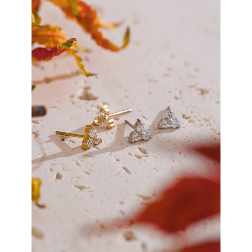 Yhpup Delicate Bling Cubic Zirconia Flower Small Daily Stud Earrings for Women Stainless Steel Versatile Exquisite Jewelry
