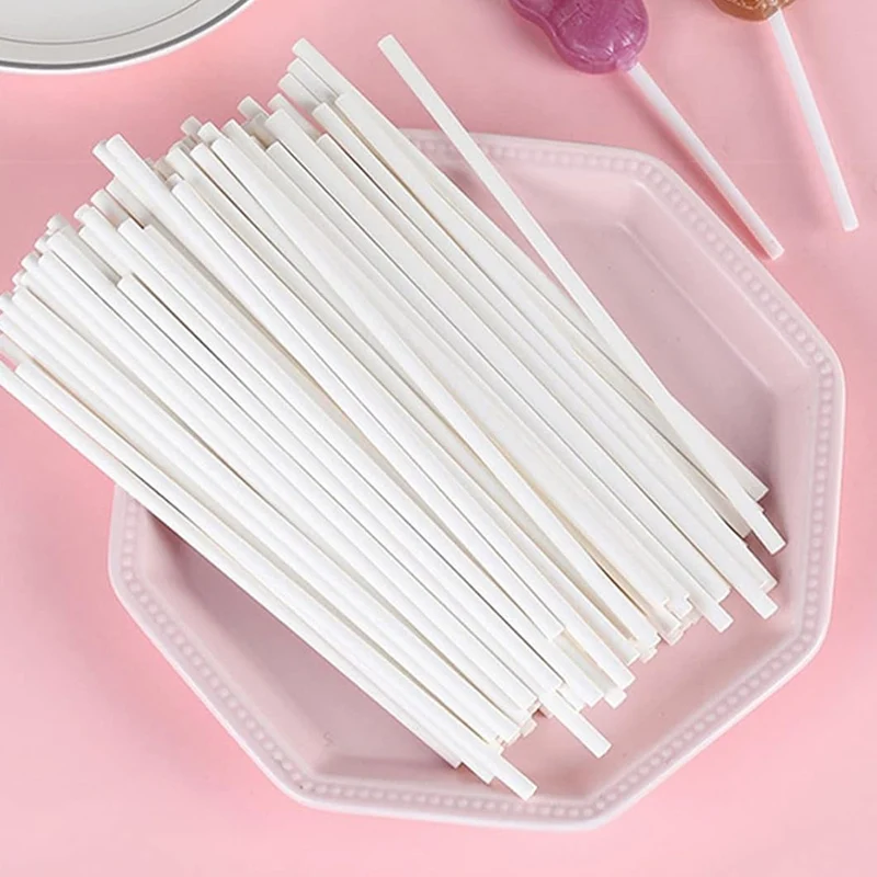 100Pcs/Pack DIY White Lollipop Sticks,Disposable Paper Cake Sticks,Suitable For Cakes, Lollipops, Hard Candy, Candy Decor