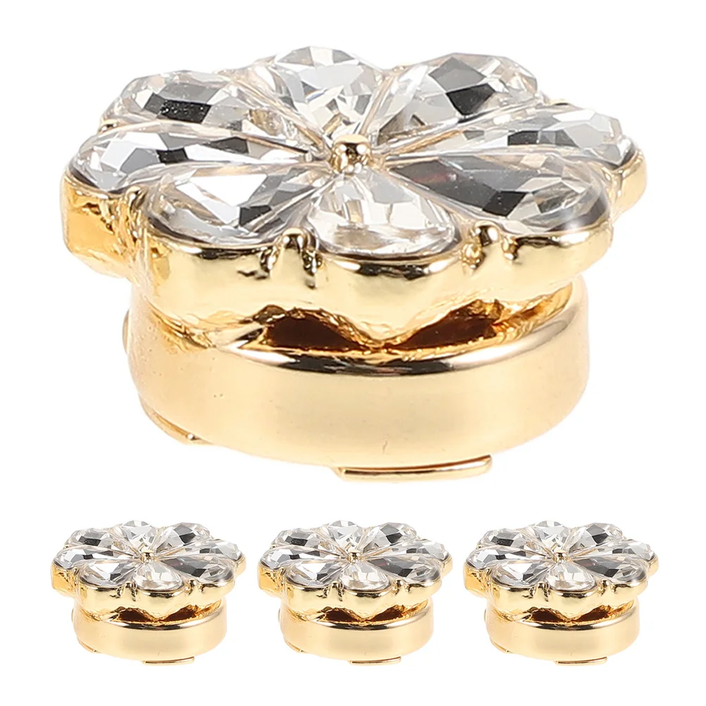 

4 Pcs Flower Cufflinks Button Covers for Women Blouses Clips Jewelry Shirts Business Crystal