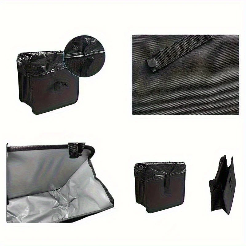 1pc Durable polyester fiber car trash can - Multi-functional folding hanging storage bag, zipper compartment, practical design image 5