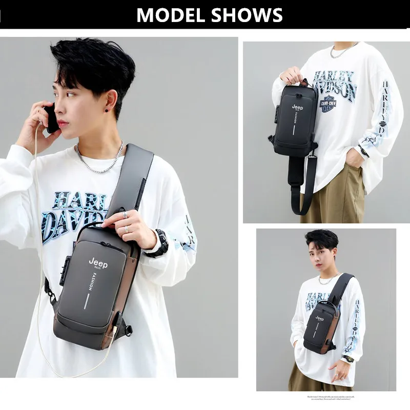 Jeep Buluo Men Anti Theft Sling Bag with USB Charging Port Waterproof Chest Bag Multi Pocket Crossbody Bag for Travel Work view 6