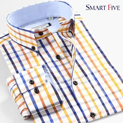 Camisas de vestir para hombre de nuevo estilo, Camisa a cuadros con patrones de algodón de manga larga, Camisa Masculina ajustada, ropa para hombre, talla 37-45 46