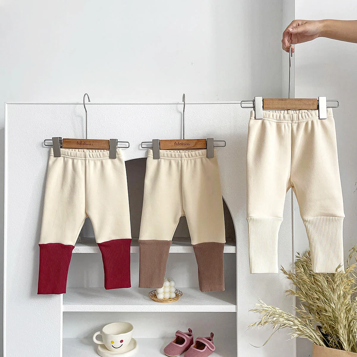 Ins Children's fleece-lined Leggings Warm Korean Style Stitching One-piece Velvet Autumn and Winter All-match Trousers for Baby