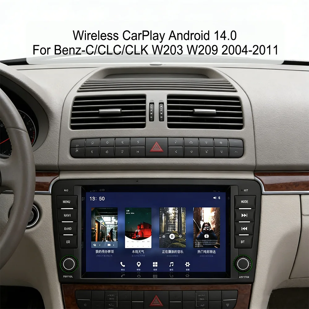 Radio para Auto IPS para Benz-C CLC CLK W203 W209 2004-2011 con CarPlay Inalámbrico, Android Auto, WiFi, Bluetooth, Reproductor Multimedia