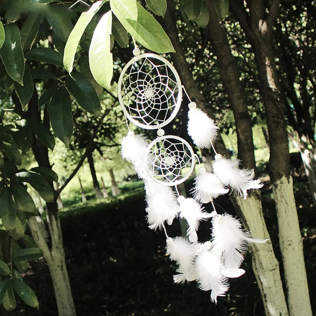 Original Silver Gray Dream Catcher 2 Ring Indian Feather Hanging Art Gifts to Bestie Friends Creative Valentine's Day Gifts