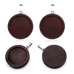 10pcs/lot Brown Wood Necklace Pendant Setting Cabochon Cameo Base Tray Bezel Blank Fit 25mm Cabochons Jewelry Making Findings
