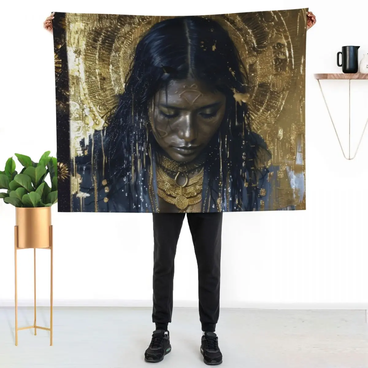 Taino Goddess Atabey Surreal Gold Art Throw Blanket Sofa Throw Multi-Purpose Bed covers blankets and throws Blankets