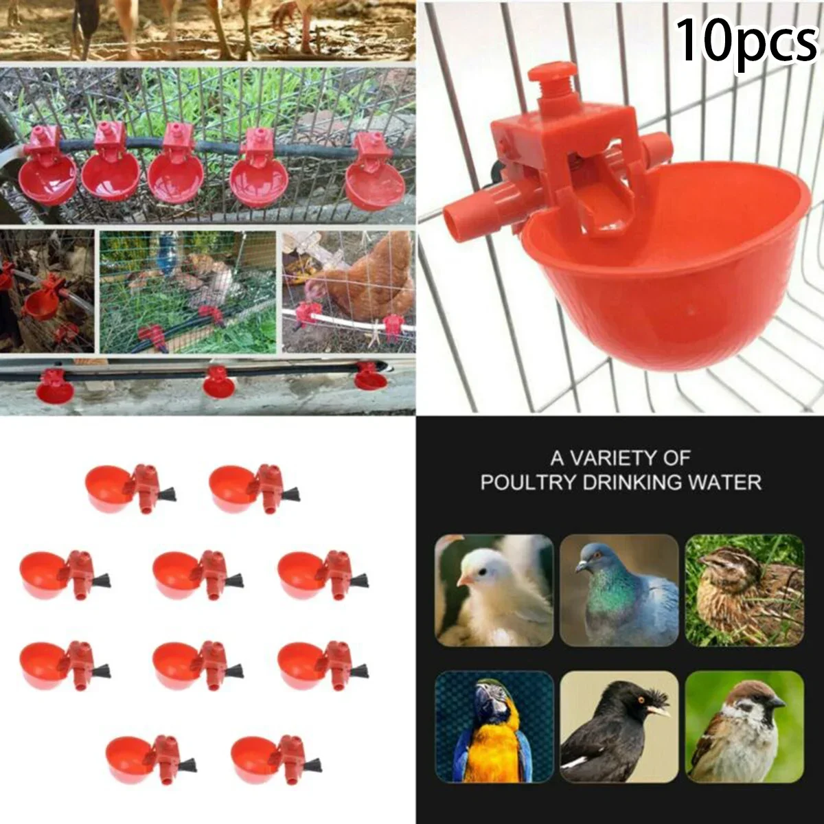 10PCS Poultry Drinking Cup Chicken Hen Plastic Automatic Waterer For 9.5 Mm Pipe Diameter Commercial Chicken And Poultry Farms