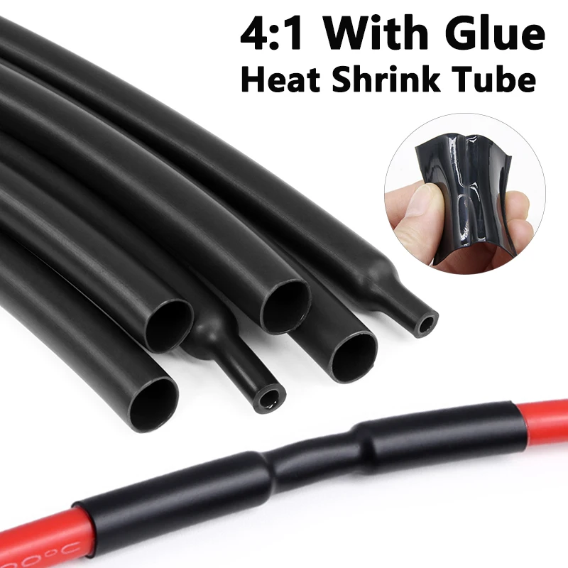 Black 4:1 Heat Shrink Tube With Glue 4mm-52mm Waterproof Dual Wall Adhesive Lined Polyolefin Cable Insulation Sleeve Wire Repair