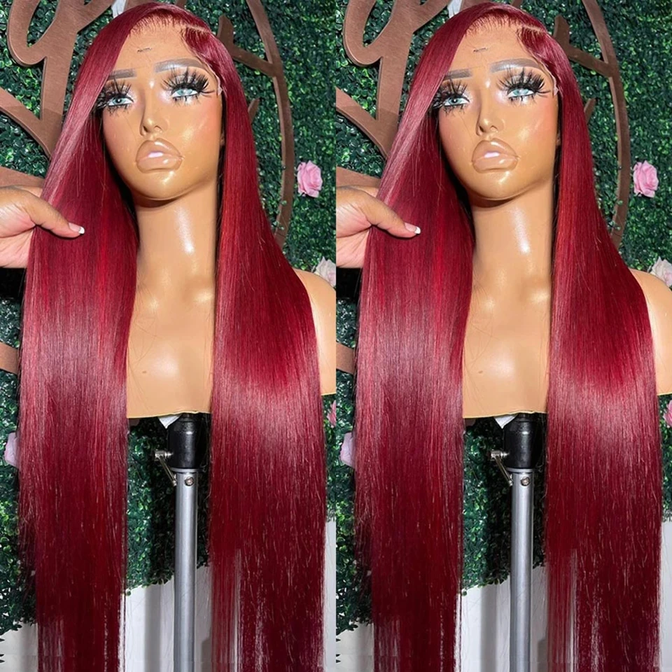 99J Red Lace Front Human Hair Wigs Colored Straight Burgundy 13X6 Transparent Lace Frontal Closure Wig Glueless Wigs for Women