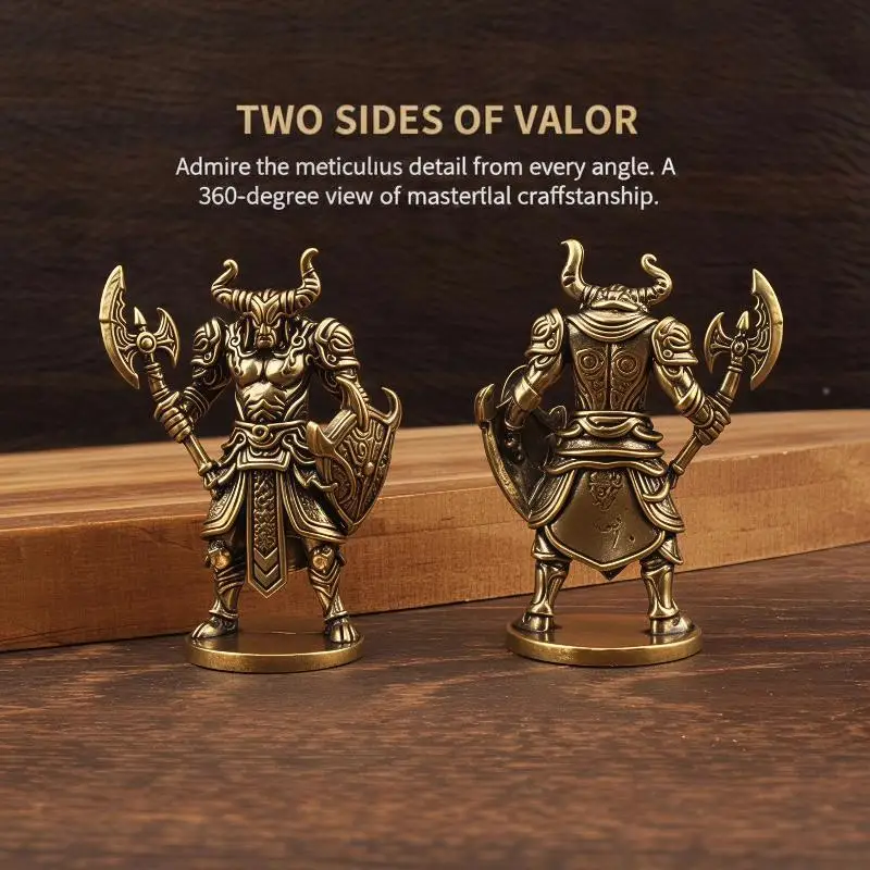 Retro Handcrafted Bull Warrior Brass Miniature Figurine Desktop Decor for Home Office Father's Day Gift