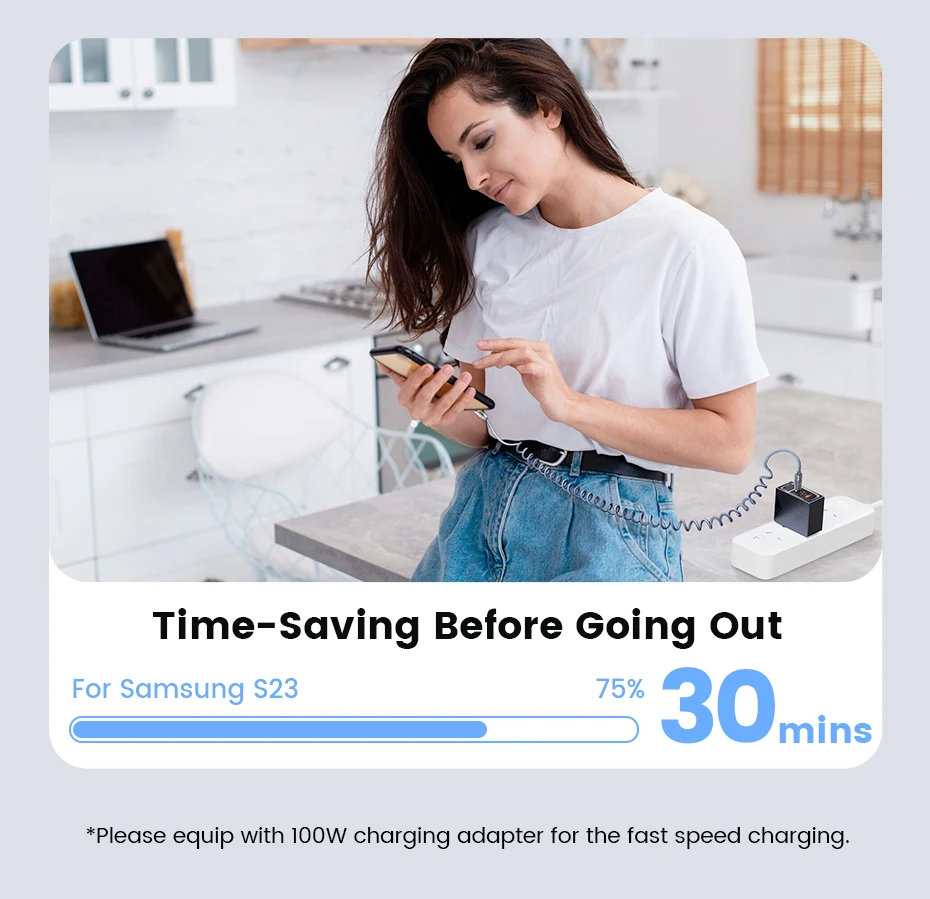 Toocki Coiled USB Type C Lightning Cable Digital Display Spring 100W Fast Charing Type C Charger Cord for Mobile Phones Laptops
