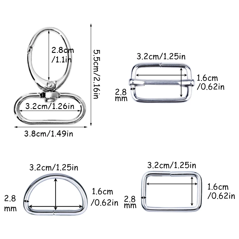 LMDZ 80Pcs Metal Adjustable Rectangle D-buckle Square Buckle XF Hook Buckle for Cat Dog Collar Buckles DIY Accessories