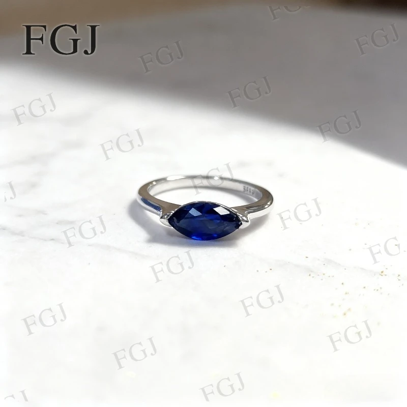 Anillo de marquesa personalizado 5x11mm rubí de laboratorio/Columbia/Padparadscha/zafiro S925 chapado en oro regalos de joyería de Navidad únicos para mujeres