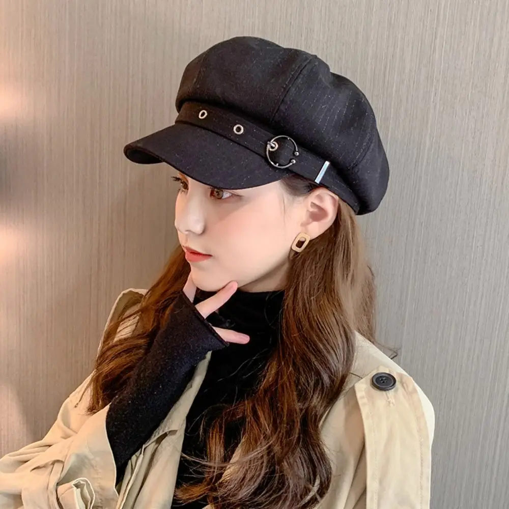 Women Beret Hat Fashion Pleated Octagonal Cap Autumn Winter Short Brim Newsboy Caps Korean Solid Girl Lady Painter Artist Hats