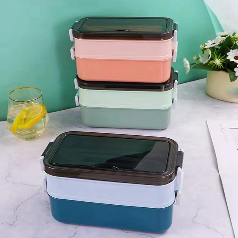 2 Layer Lunch Box Microwavable Lunch Box Food Storage Box Bento Box For Students Kids Office Workers