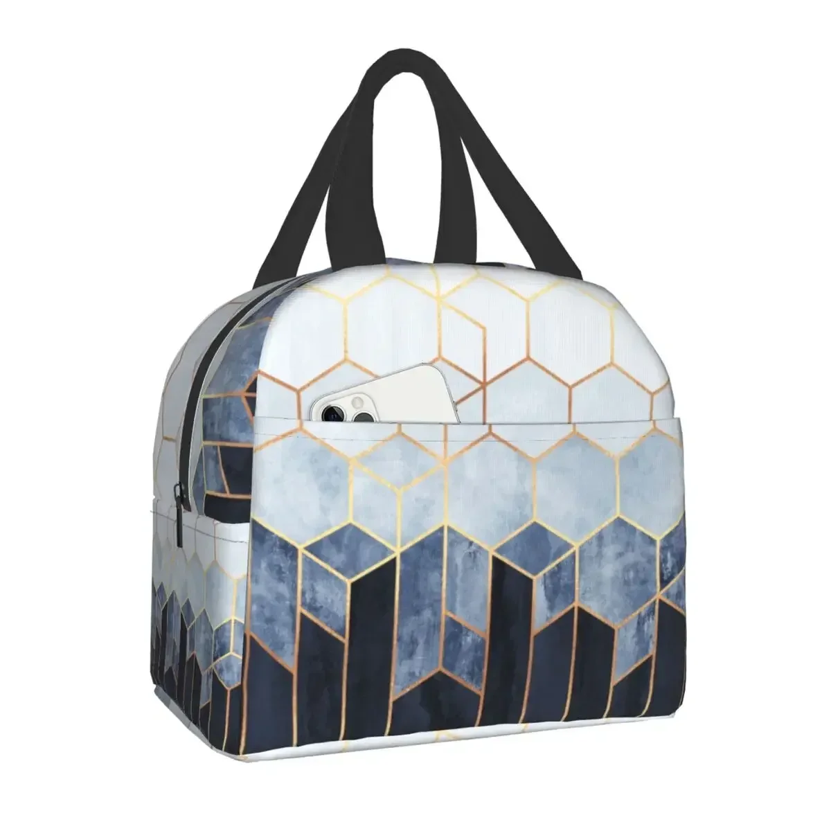 Abstract Geometric Hexagons Lunch Bags Men Women Cooler Warm Insulated Lunch Box for Children School Food Picnic Storage Bag