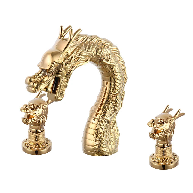 Dragon Basin Faucets Bathroom Sink Faucet Gold Brass 3 Holes Double Handle Bathbasin Bathtub Tap Hot And Cold Mixer Water Faucet