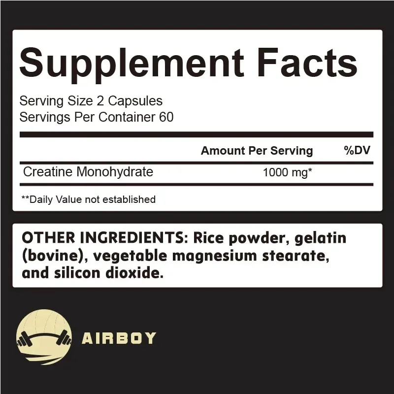 Creatine Monohydrate Capsules - Strength, Muscle, Performance Supplement for Men and Women, Non-GMO and Gluten-Free