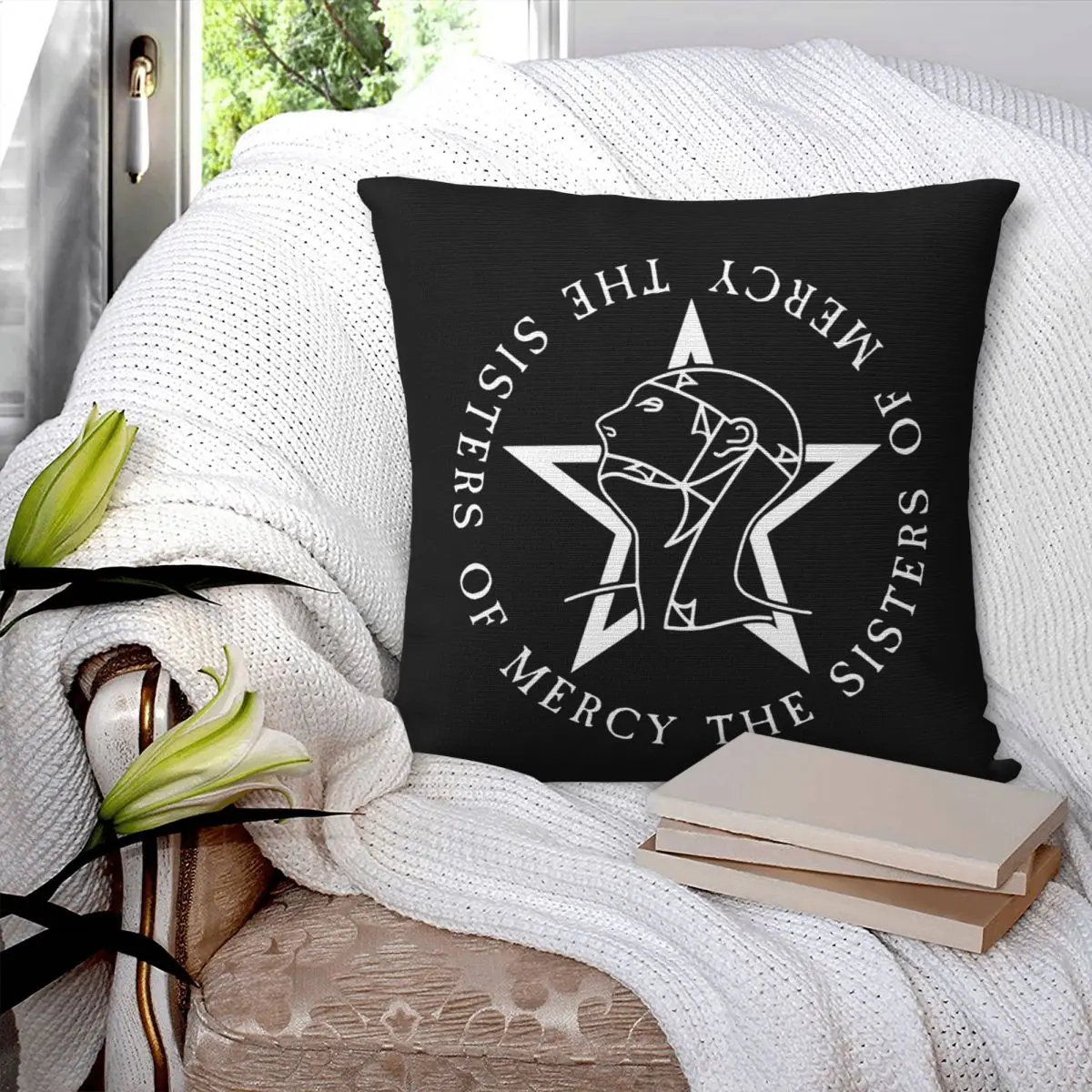 Round Text Logo Goth The Sisters Of Mercy Square Pillowcase Pillow Cover Cushion Comfort Throw Pillow for Home Living Room