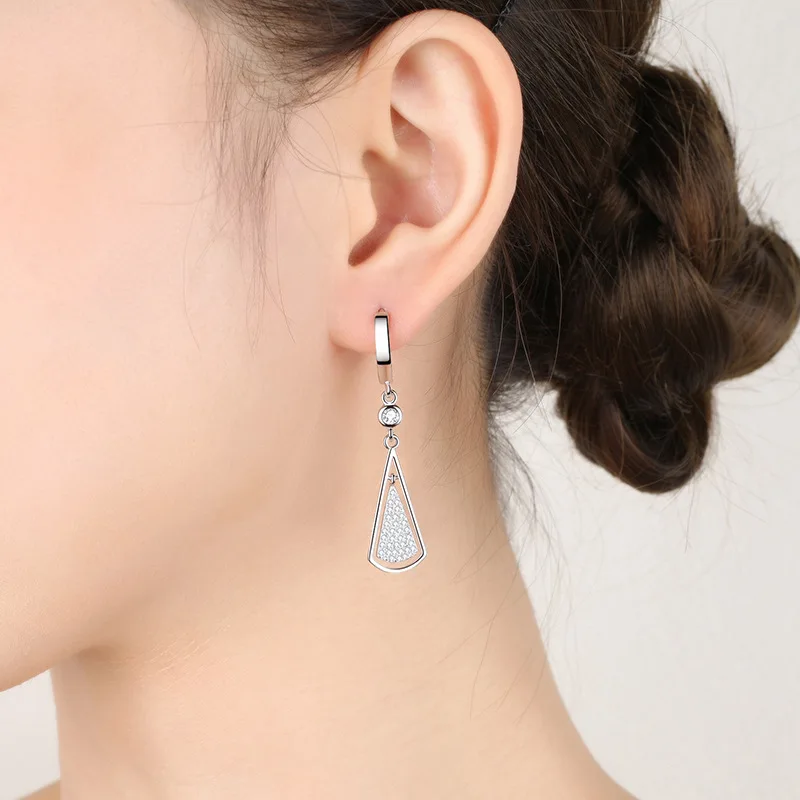 KOFSAC Gorgeous Triangular Water Drop Shape Zircon Drop Earrings for Women Evening Party Elegant Classic 925 Silver Jewelry