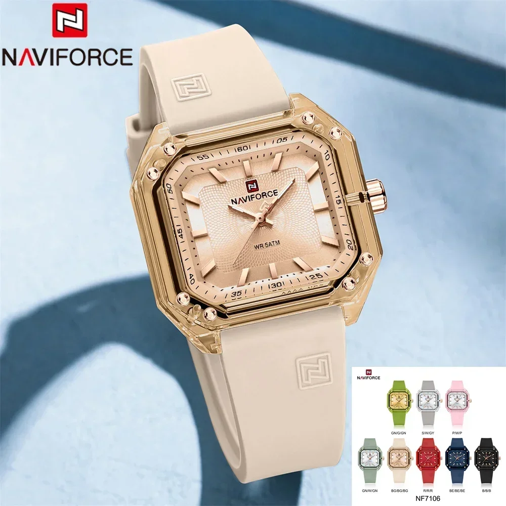 NAVIFORCE NF7106 Women Watch Top Brand Luxury Waterproof Original Lady Girl Silicone Rubber Bracelet Female Clock