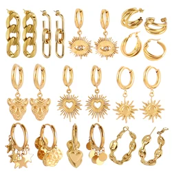 316L Stainless Steel Earring Geometric Round Snake Sun Pendant Earring Gold Color Circle Hoop Earrings For Women  Jewelry Gift