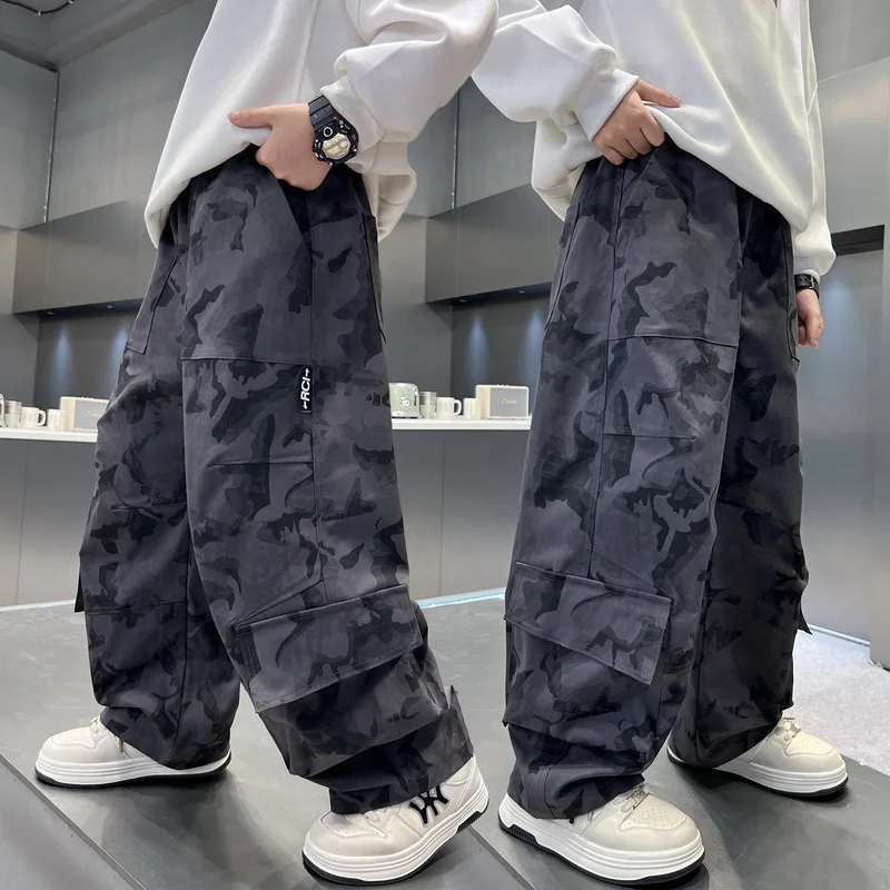 Autumn Children Camouflage Hunting Pants for Teenager Boy Military Tactical Sweatpants Kids Loose Straight Camo Cargo Trousers