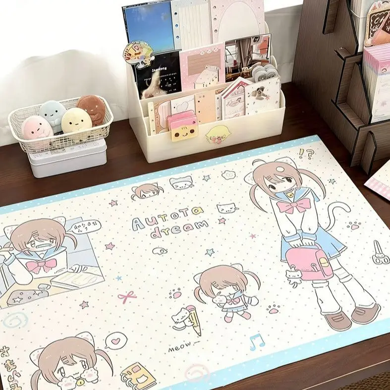 Leather Desk Pad Protector Polka Dots Student Girl High School Kawaii Y2K Mouse Pad Office Desk Mat Non-Slip PU Desk Blotter Pad