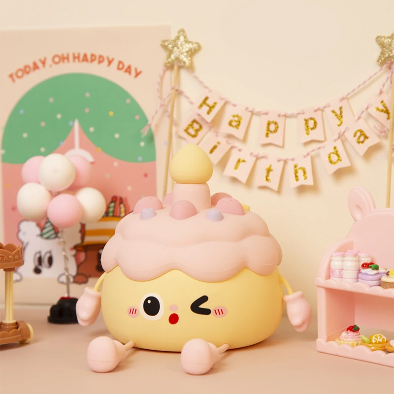 Beautiful Silicone Nightlight Room Decoration Light Cute Birthday Cake Pat Light USB Charging Birthday Gift for Boys and Girls