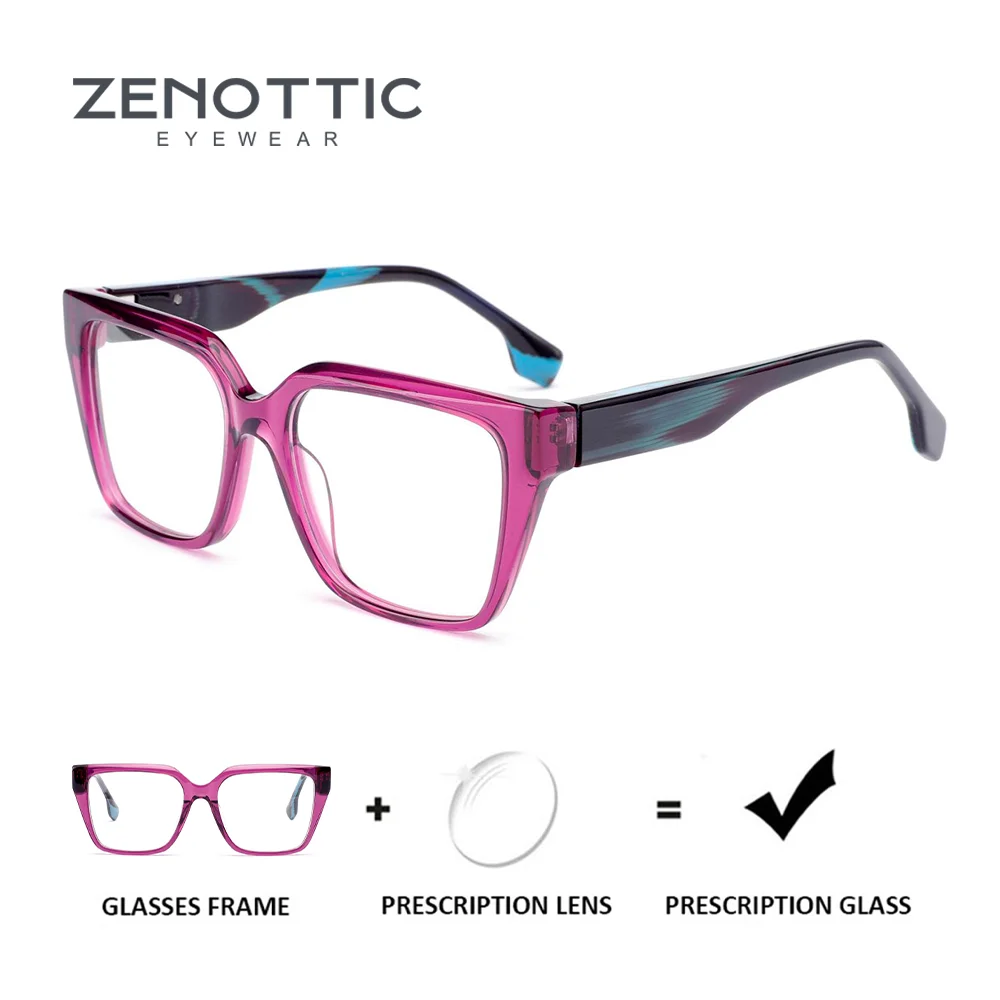 ZENOTTIC Square Acetate Eyeglasses Unisex Design Transparent Frame Modern Minimalist Style Prescription Ready