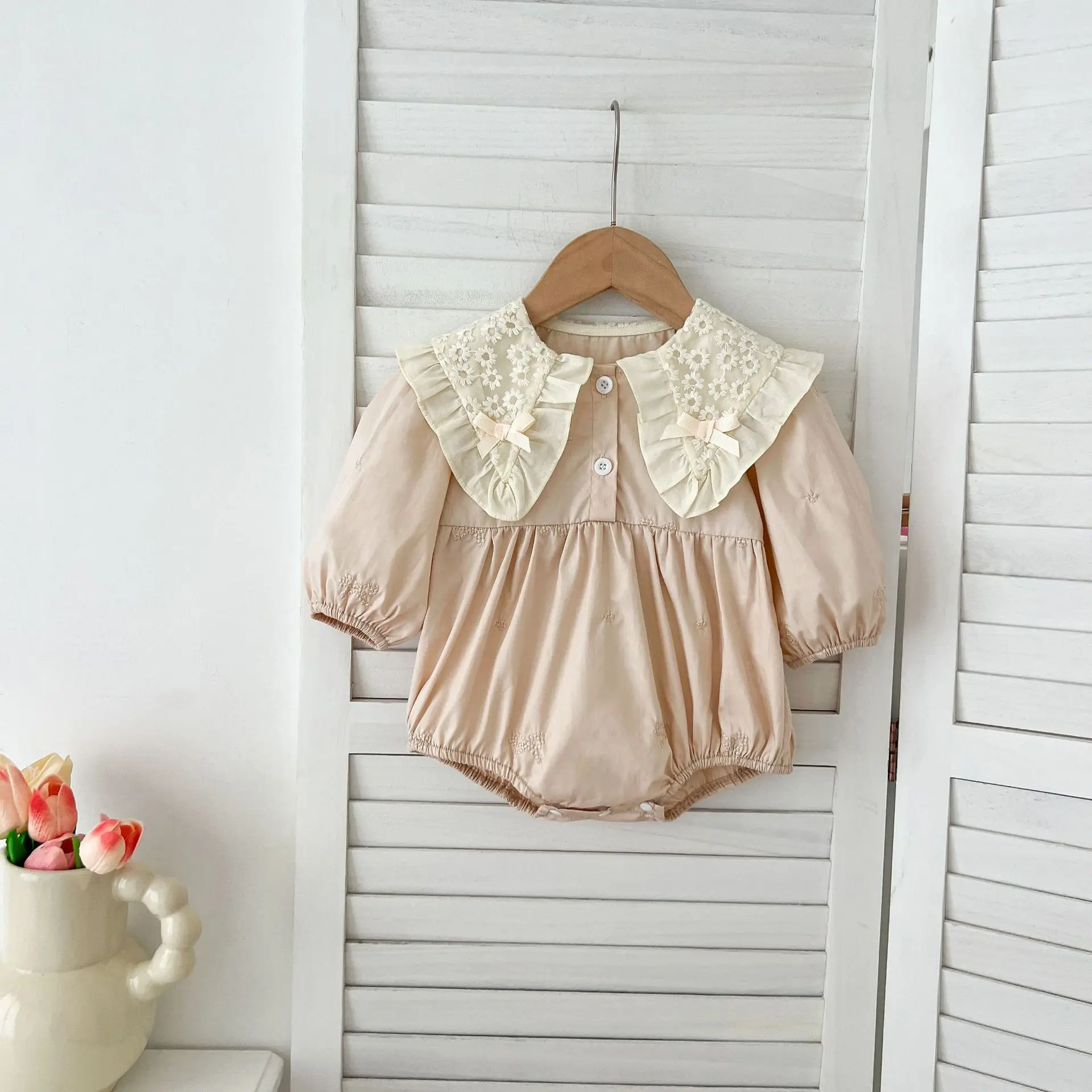 Frühling Schwestern Kleidung Mädchen Bogen Stickerei Spitze Kleidung Baby Strampler Baumwolle Säuglings Body Prinzessin Mädchen Schwester Familie Kleid – Detail 6