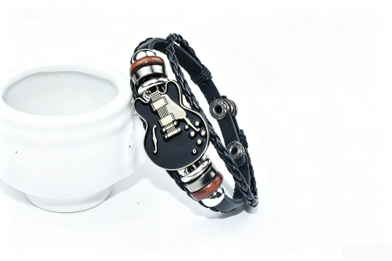 Vintage Musik-Gitarren-Lederarmband für Männer Europäischer Punk-Stil Armband mit Titan-Stahlschnalle Modischer Herren-Handschmuck Geschenk – Detail 12