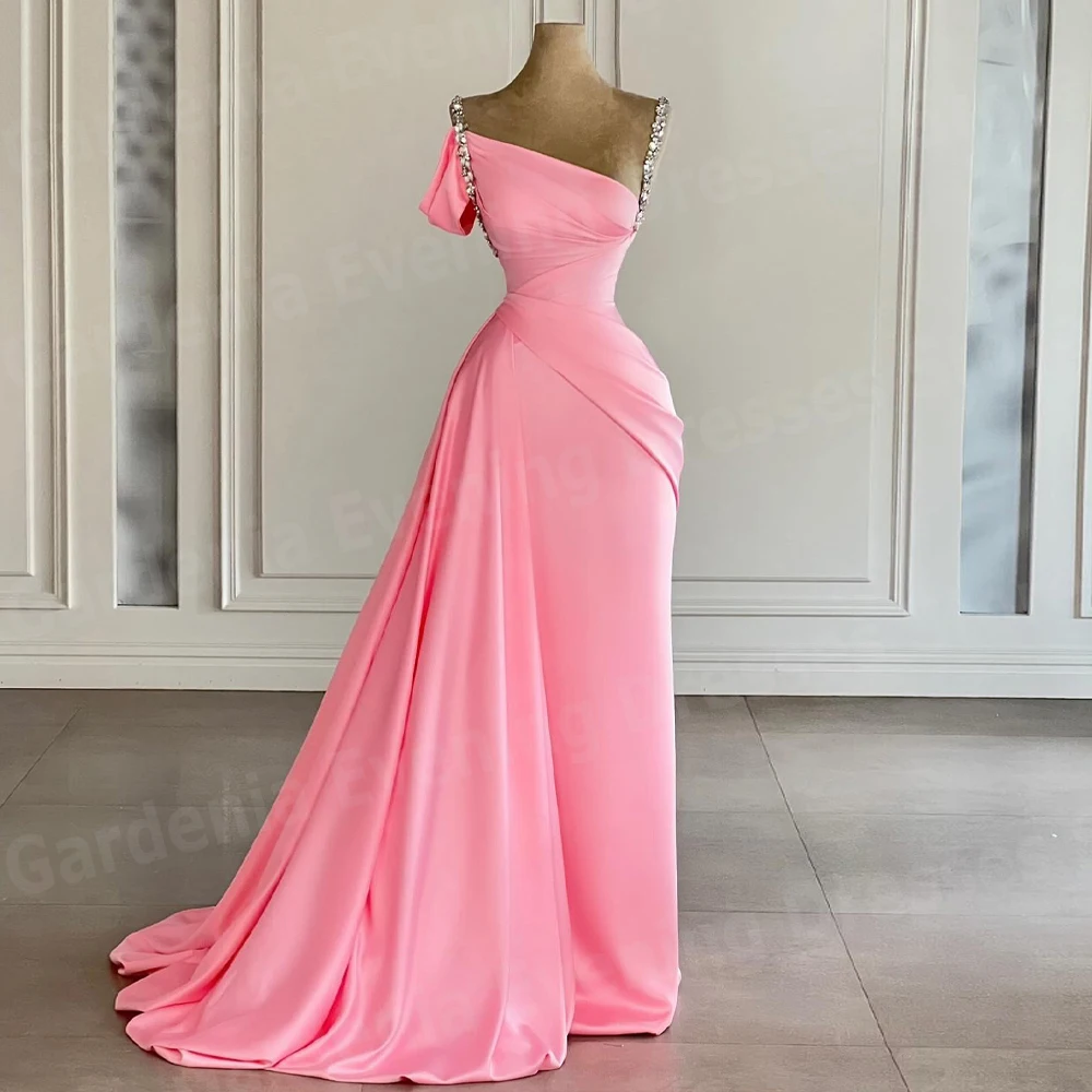 Vestidos De Noche elegantes De sirena rosa para mujer, vestidos De graduación con tirantes finos, batas De fiesta con cuentas, Vestido De Noche personalizado