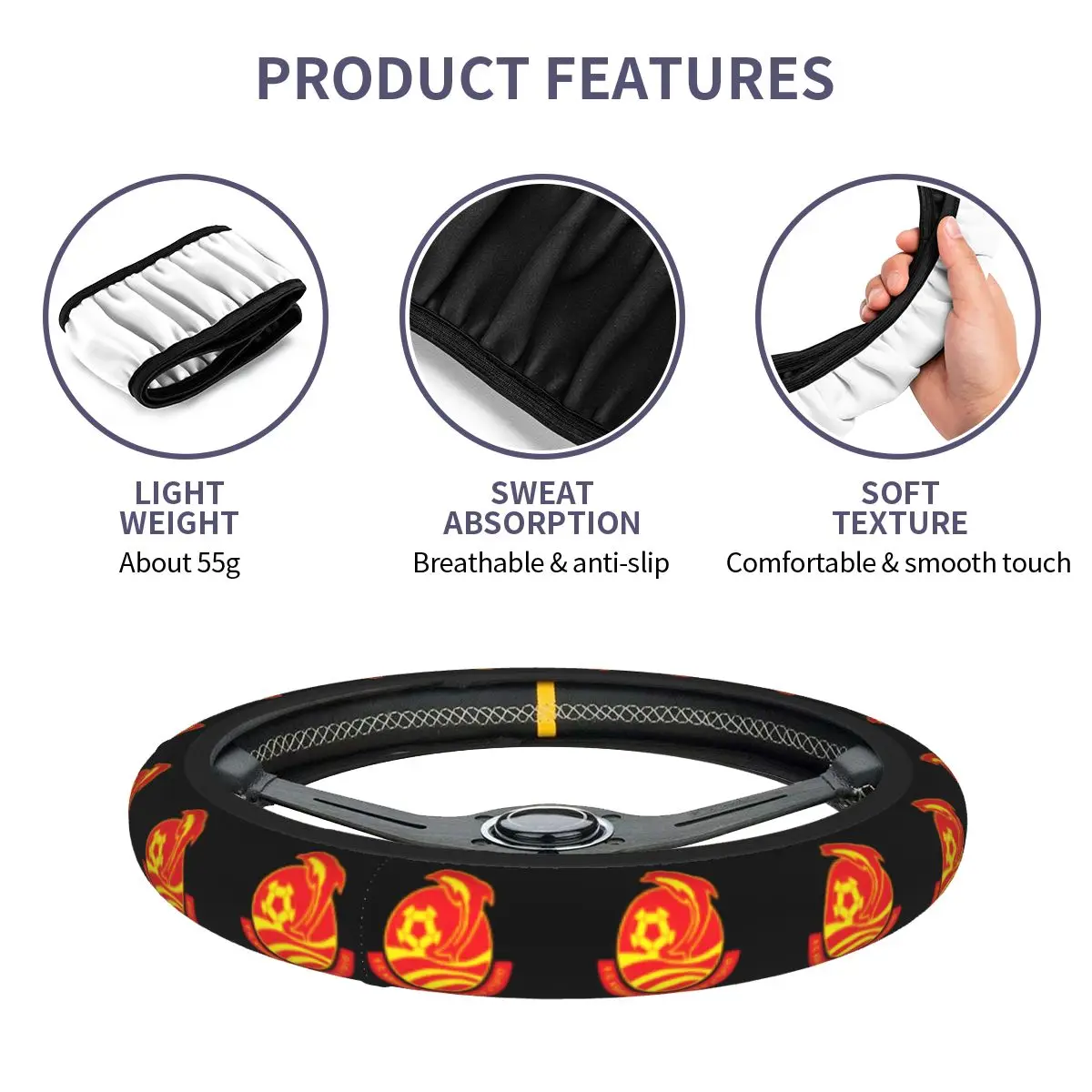 Ashdod FC Steering Wheel Cover, Universal 15 inch, Breathable, Anti-Slip,Warm in Winter and Cool in Summer