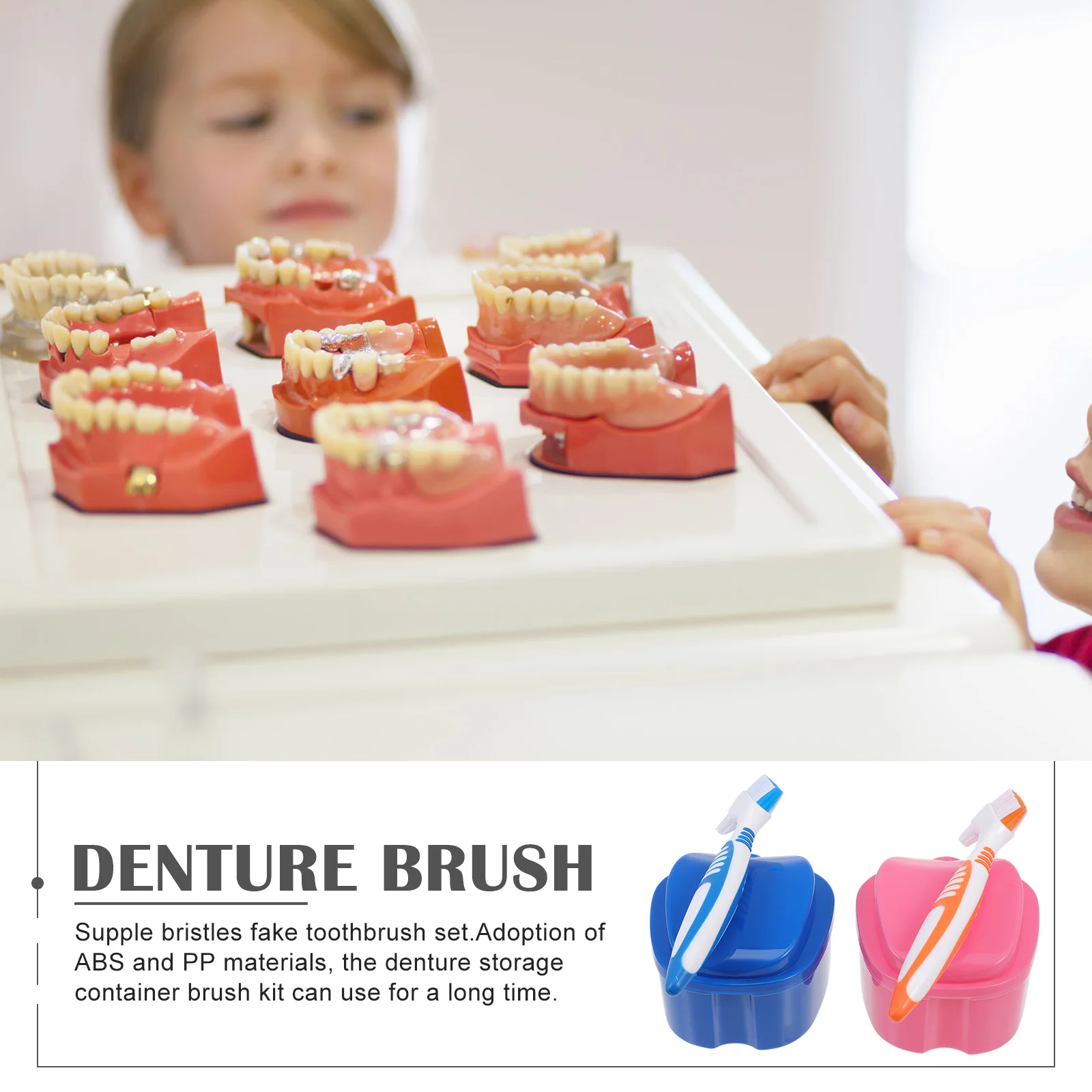 

1 set Denture Box Brush Kit Portable False Tooth Holder With Denture Cleaning Brush For Oral Care Storage Case False Tooth Care