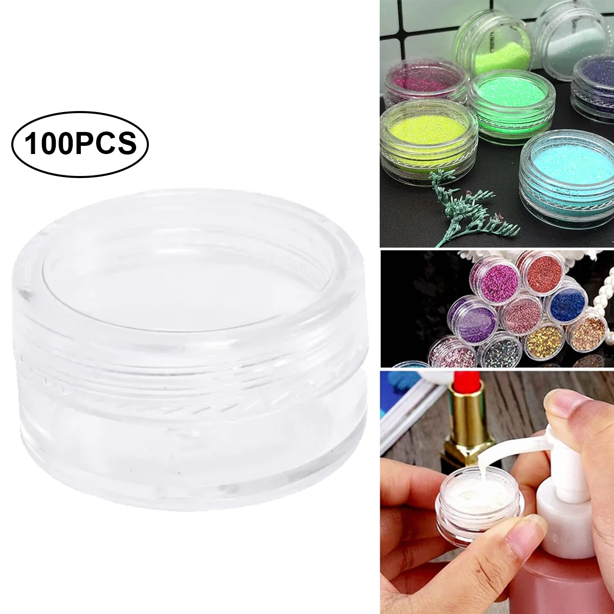 

100PCS Empty Travel Small Colorful Covers Clear Plastic Cosmetic Pot Jars With Lids For Face Cream Lip Balm Containers