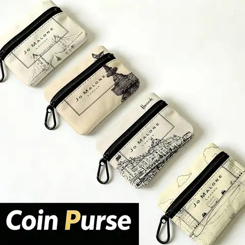 J-Jo M-Malone LOGO Fashion Mini Oxford Cloth Coin Purse With Carabiner Hook Portable Key Card Wallet Small Zipper Storage Pouch