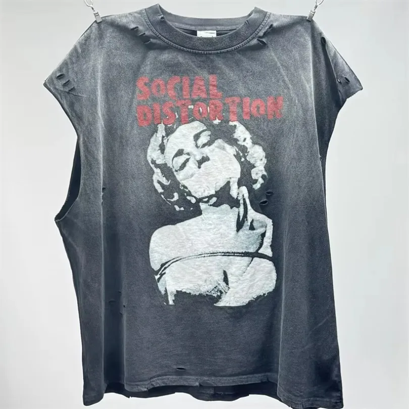 Camisetas de moda SAINT lavadas de buena calidad para hombre, camiseta Vintage de distorsión Social para mujer, ropa para hombre