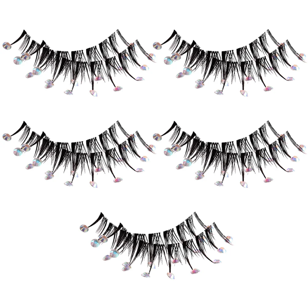 5 Pairs Diamond Eyelashes Extension Supplies False Fake Rhinestones Girl Long Extensions Fiber with Miss Decor