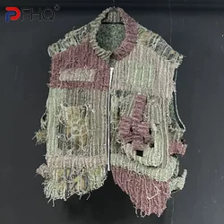 PFHQ Men's Vest Washed Thick Camouflage Patchwork Zipper Personality Outdoor Summer Worn Out Vintage Versatile Waistcoat 21Z3508