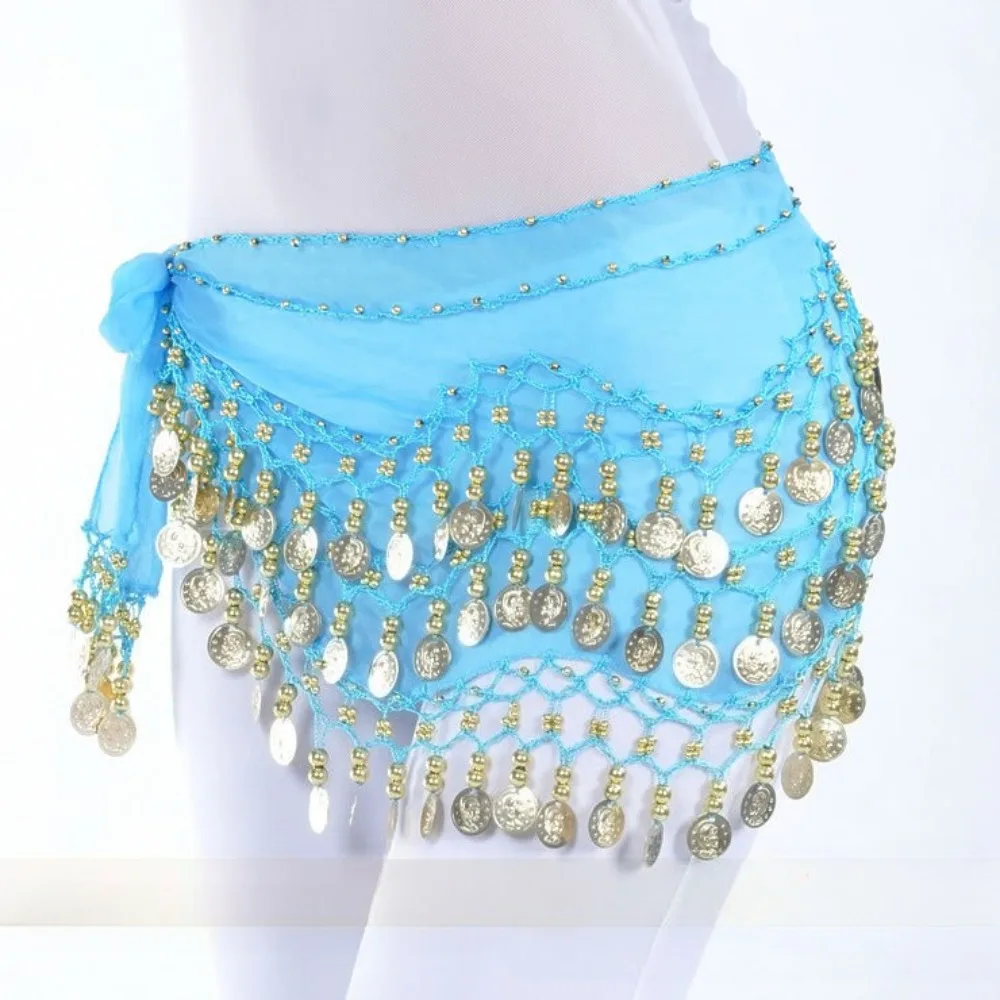 Belly Dance Coin Belt - 98-Coin Triple Layer Hip Scarf ,Performance & Practice Belt for Dancers
