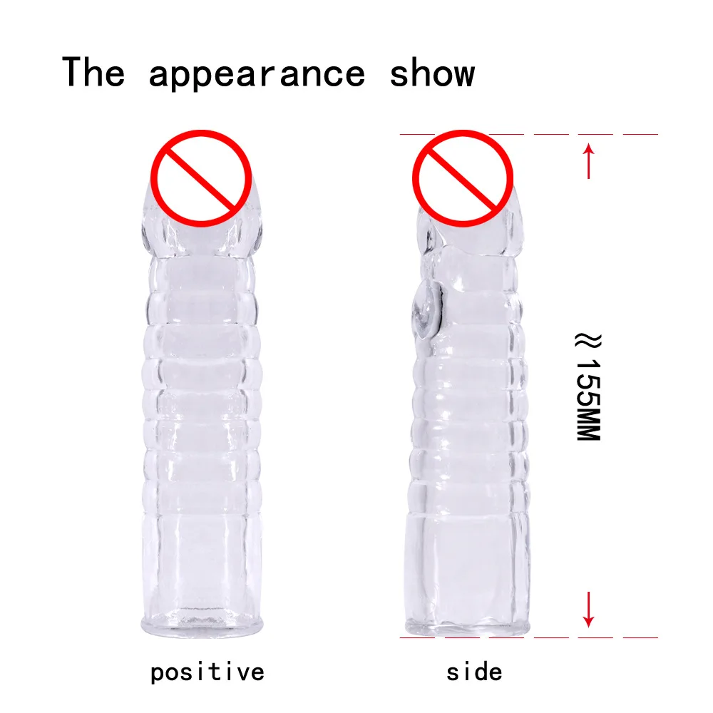 Extension Reusable Condom Penis Sleeve Crystal Clear Condoms Male Enlargement Time Delay Spike Clit Massager Cover Sex Tool