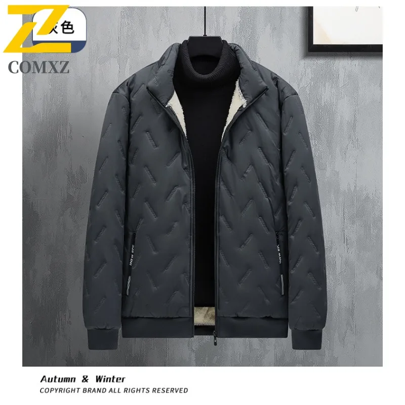 Men's Parka Coat Winter Warm Fleece Lined Stand Collar Business Casual Light Luxury Padding Coat Outdoor Travel Ski Bread Jacket