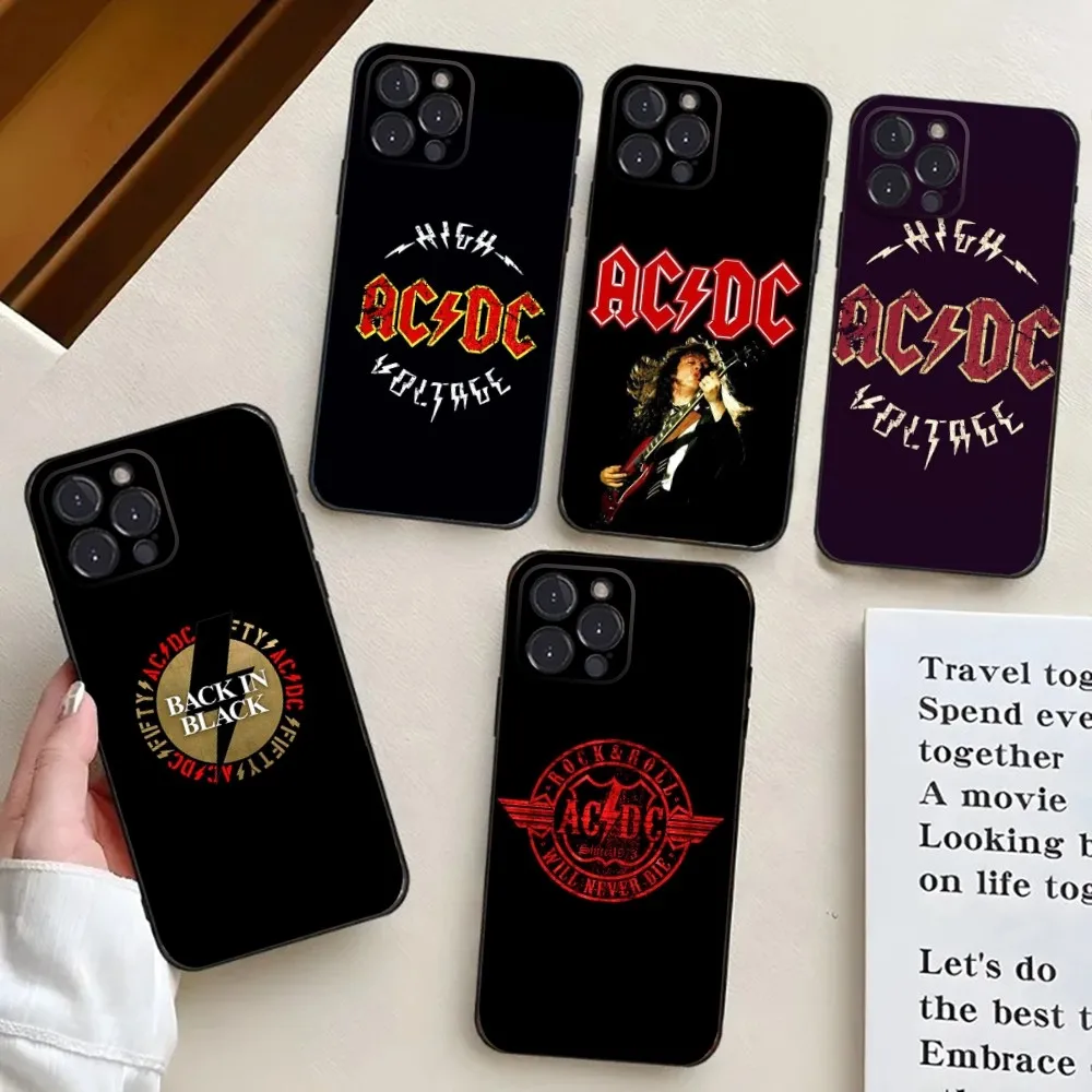 A-AcDc Rock Phone Case For iPhone 16,15,14,13,12,11,Pro,X,XS,Max,XR,Plus,Mini Black Silicone Soft case