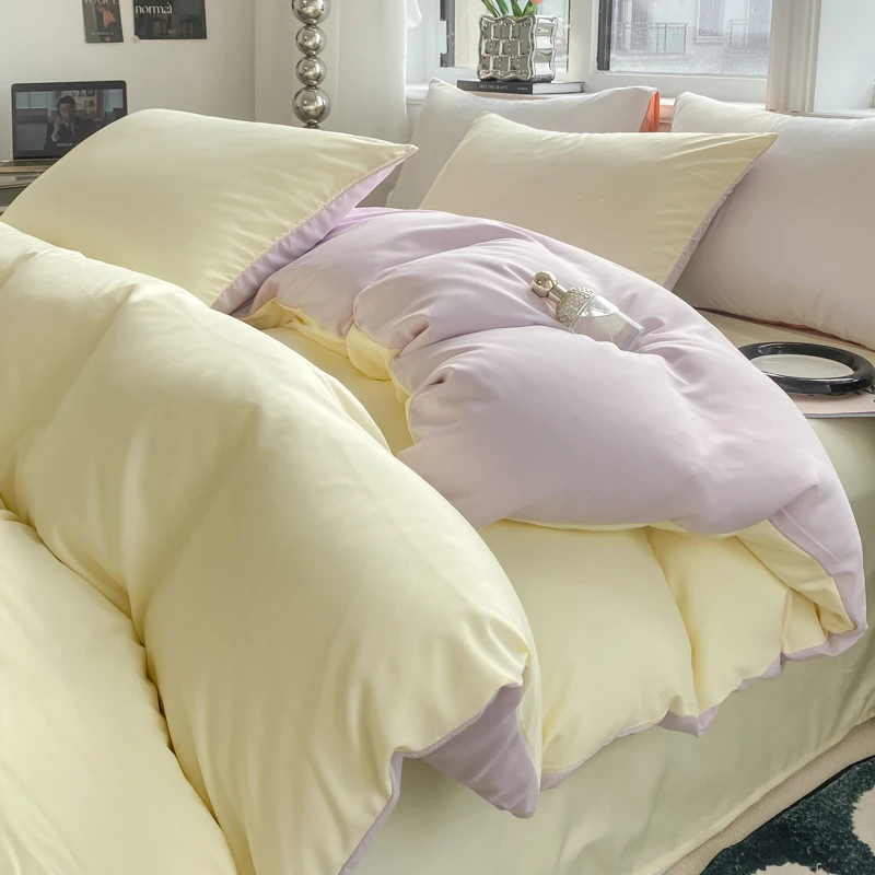 Ins Style Solid Color Duvet Cover Set Washed Cotton Bedclothes Comforter Cover Pillowcase Soft Bedding Sets Quilt Covers 220x240