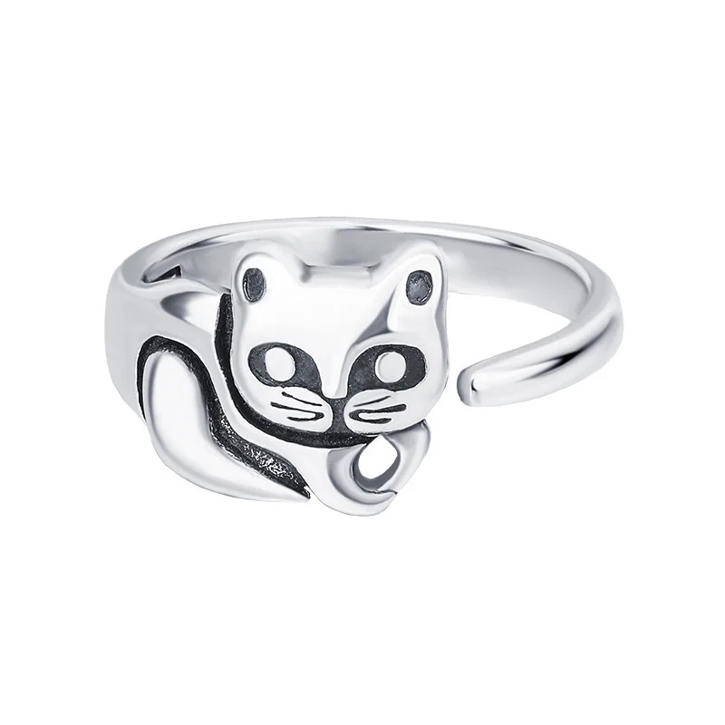 Women's 925 Sterling Silver Cute Cat Opening Ring