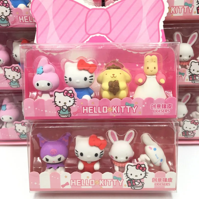 Sanrio Family Eraser Cute My Melody Pom Pom Purin Kuromi Rabbit Eraser Stationery Student Supplies Wholesale Children's Prizes