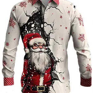 Weihnachtshemd Santa Claus Aboto, Langarm, 3D -Druck, dünner Polyester, Kragen, Freizeit, Knopf 8 Hauptverkäufe 3D -Shirt - №5